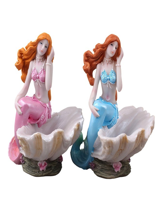 KUNVAMUL Mermaid Figurines Shell Aquarium Ornament Resin Mediterranean Style Mermaid Princess Craft Statue Jewelry Storage Organizer Gifts for Girls,Fish Tank Supplies Accessories (Blue)… - Image 2